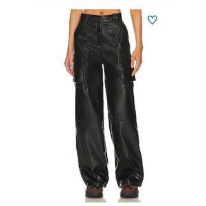 SUPERDOWN sz S Halley Black Faux Leather Loose Fit Cargo Pants Revolve As is